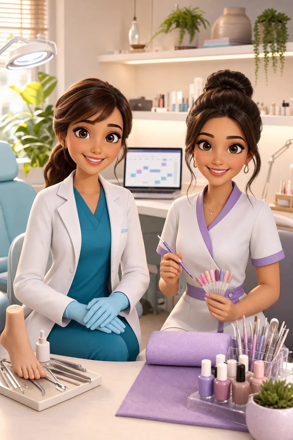 Podóloga e Nail Designer no consultório com agenda digital do PodoGest
